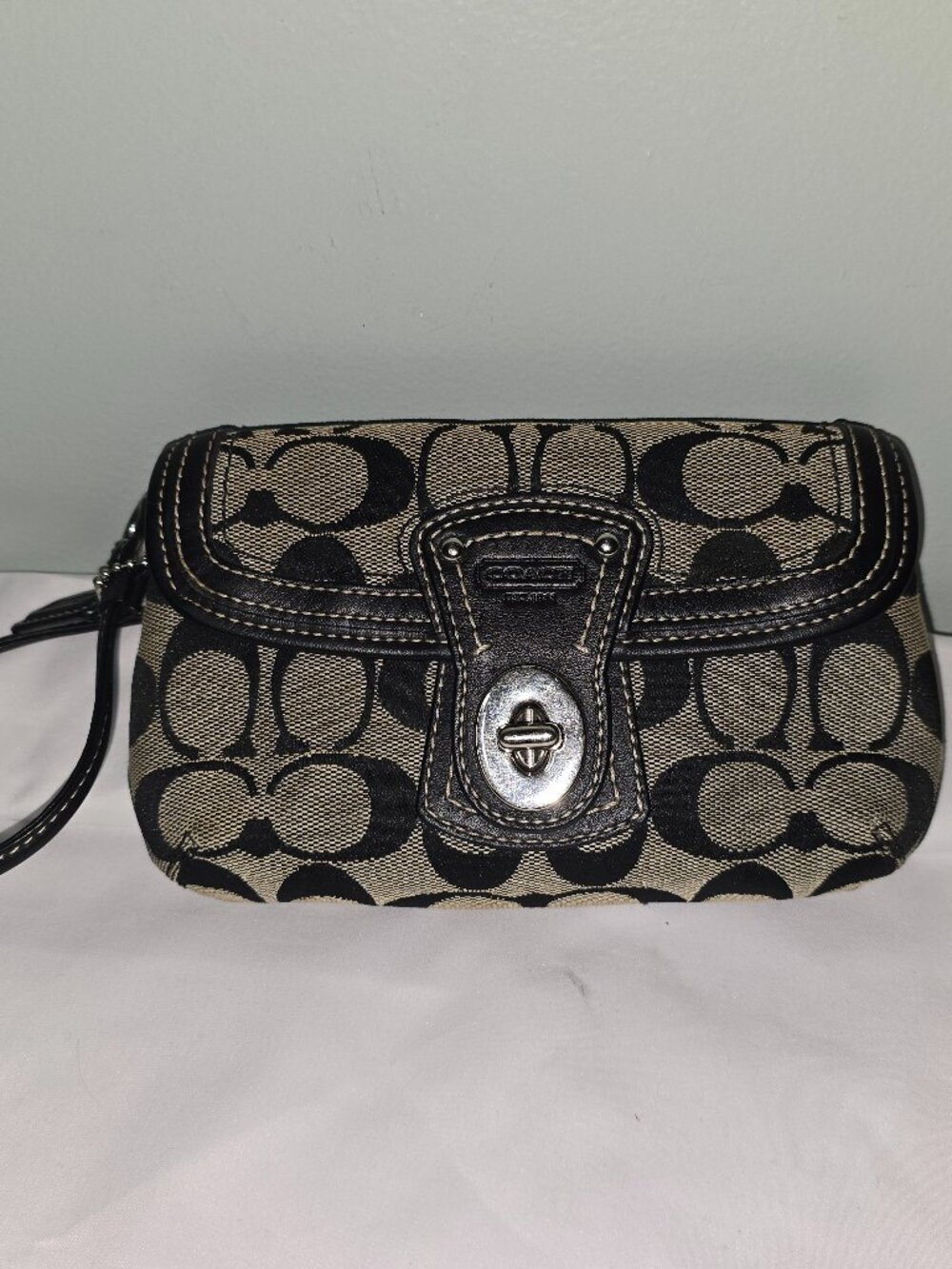 Coach Signature Wristlet Clutch C Monogram with Turnlock Closure
